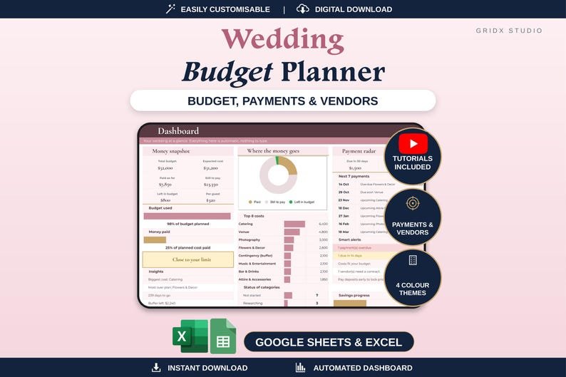 Wedding Budget Planner for Google Sheets and Excel