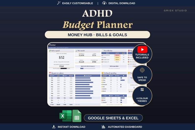 ADHD Money Hub for Google Sheets and Excel
