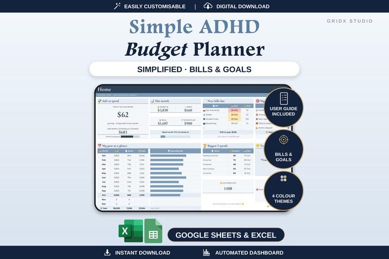 Simple ADHD Budget for Google Sheets and Excel