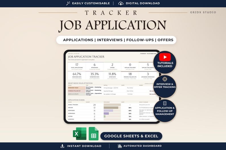 Job Application Tracker for Google Sheets and Excel