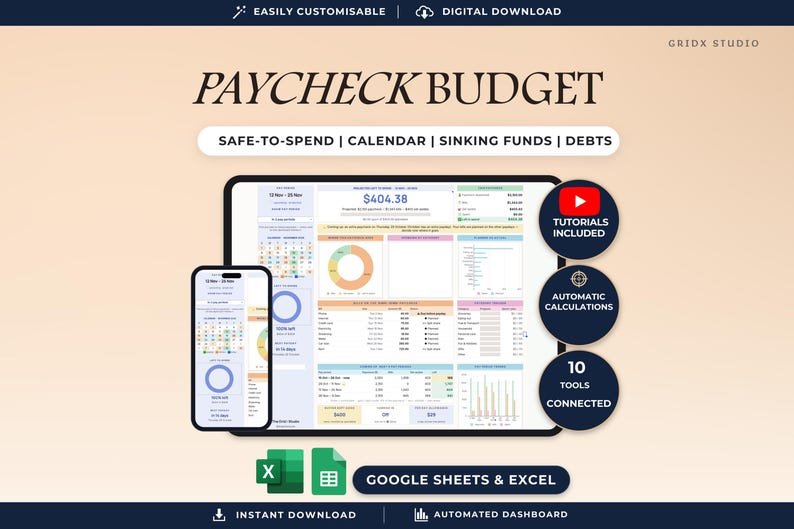 Paycheck Budget Planner for Google Sheets and Excel